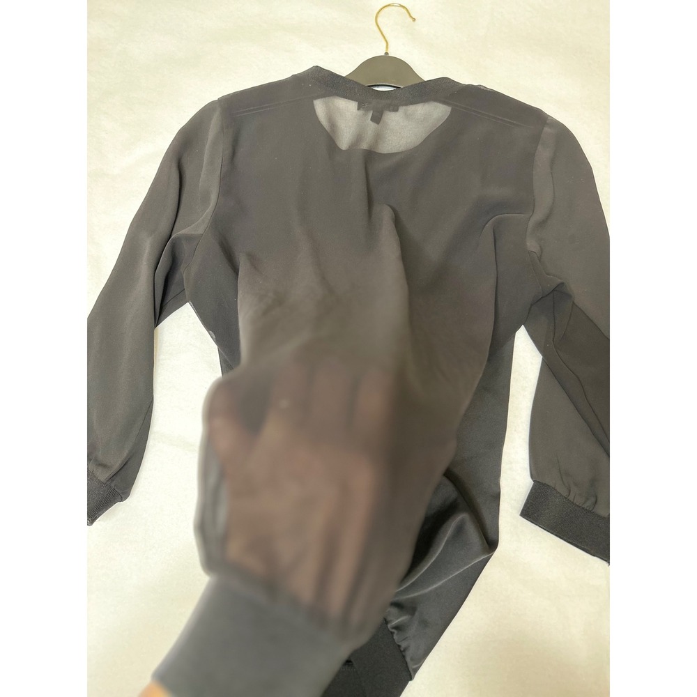 Express Womens Black Satin Chiffon Mixed Media 3/4 Sleeve Blouse Large - Picture 13 of 13